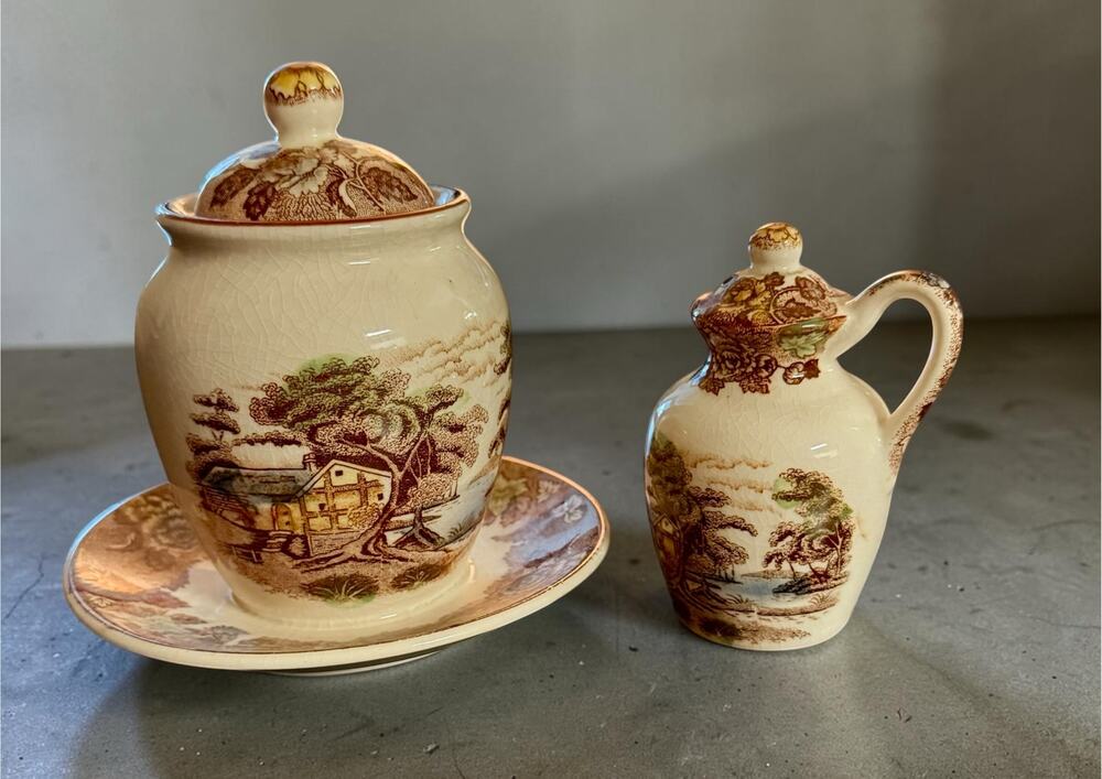 Nasco Mountain Woodland Sugar Bowl & Pepper Shaker - Vintage Japan - As-Is